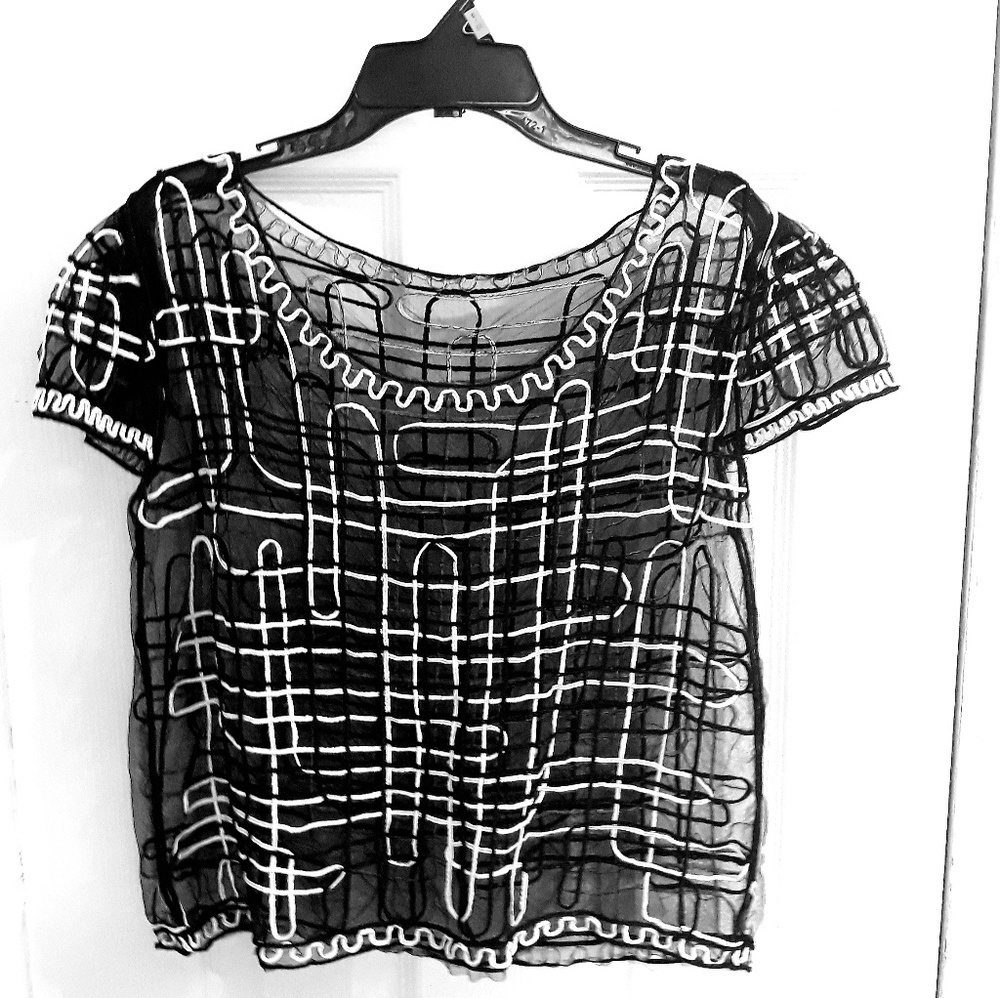♥️ Vintage Sheer Embroidered Crop Top Blouse